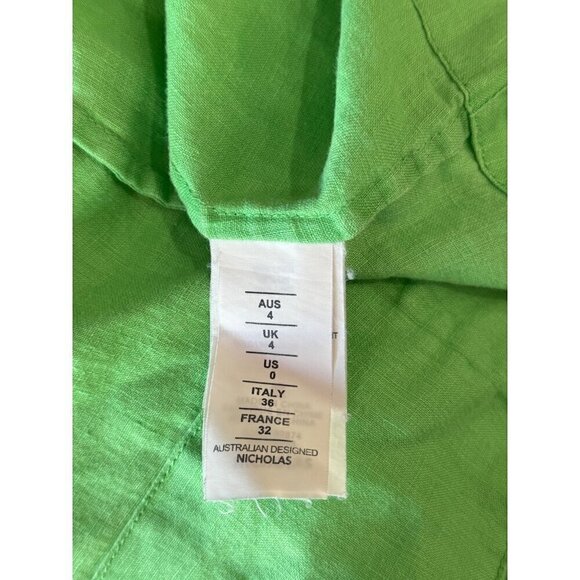 Nicholas Troy Linen Midi Shirt Dress Green Womens Size 0 - Picture 11 of 13